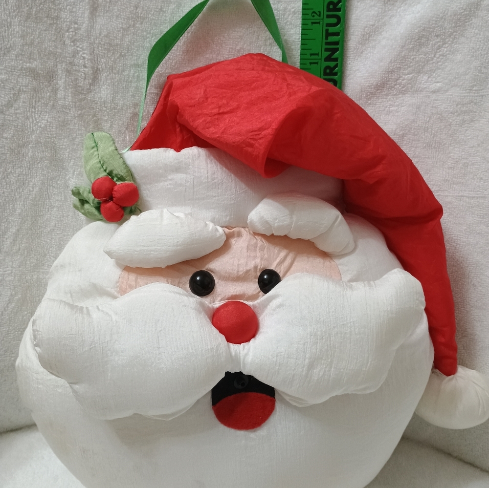 vintage nylon Santa Claus door hanger Christmas decor stuffed head